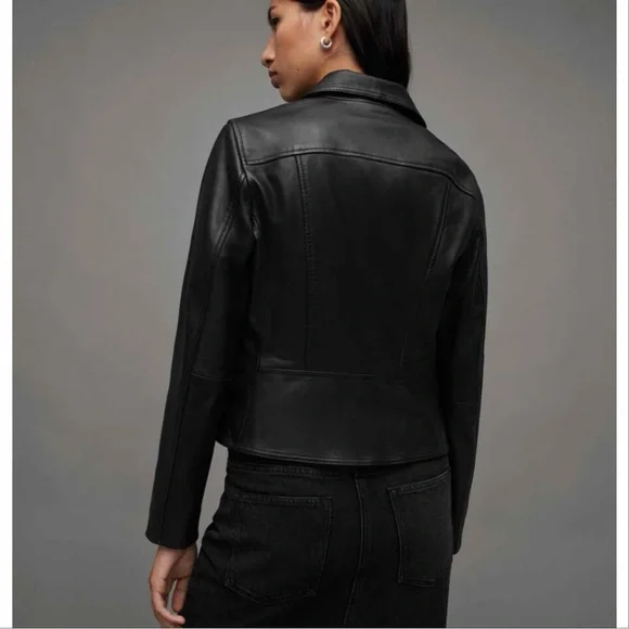 NWT Allsaints Neve Shrunken Slim Fit Leather Biker Jacket Size 6 - Picture 3 of 5